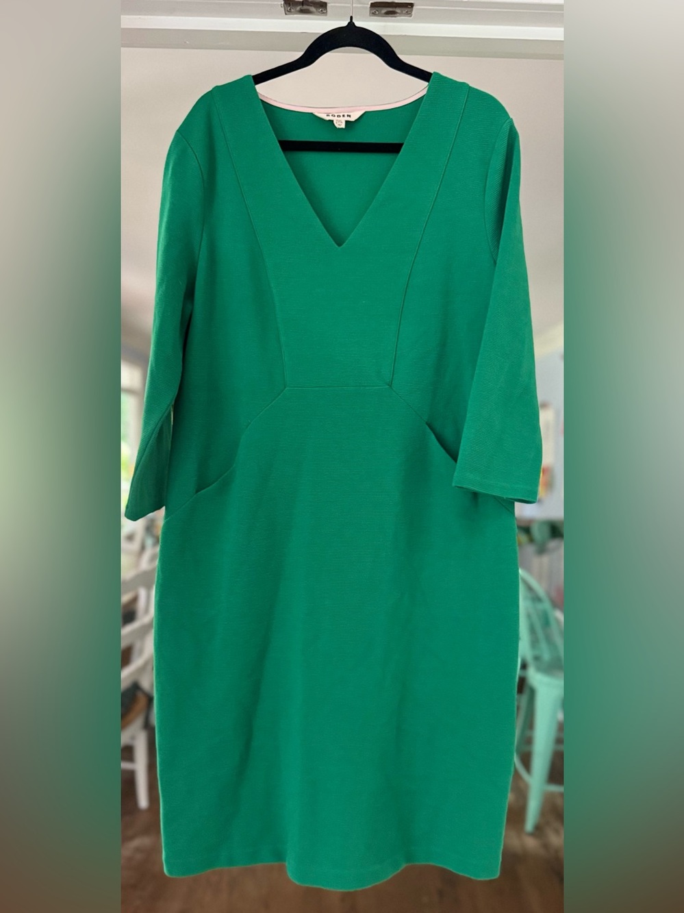 Boden Bronte Ottoman Ribbed Knit Dress V-Neck Pockets Green
